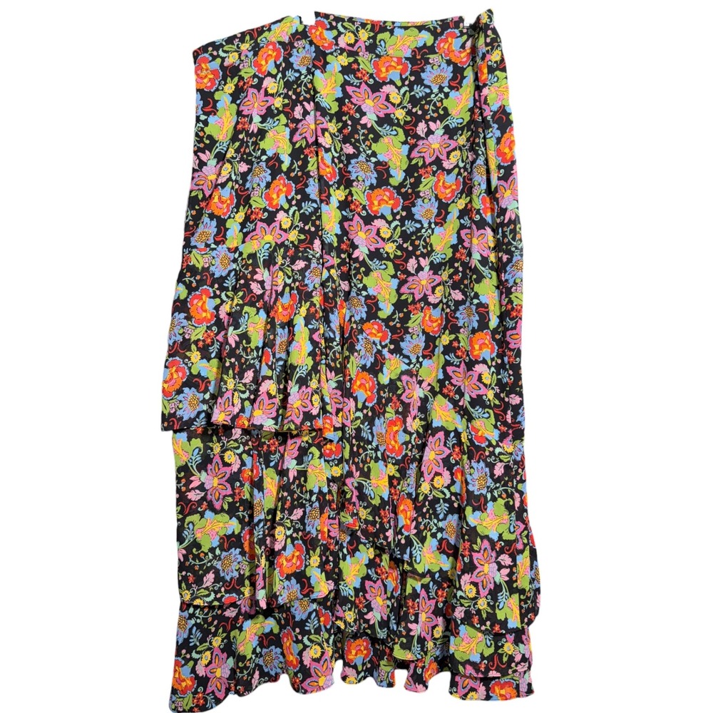 Boden Floral Tiered Maxi Skirt Black Multi Ruffle Boho Plus Size US 20/22 UK 22